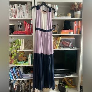 Navy and white Katherine Colorblock pleated BCBG maxi dress